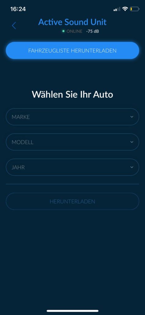 App Sound Unit active - sélection de voiture